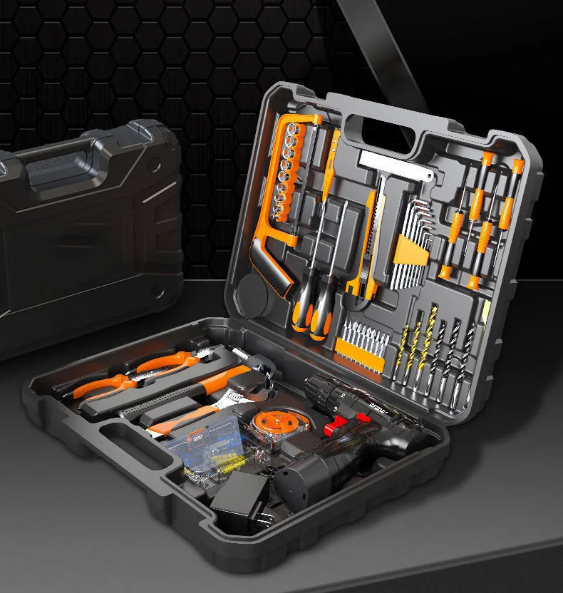Household Tool Box Set Electric Drill Tool Set Electrician Woodworking Multi Functional Hardware Repair Tool Set