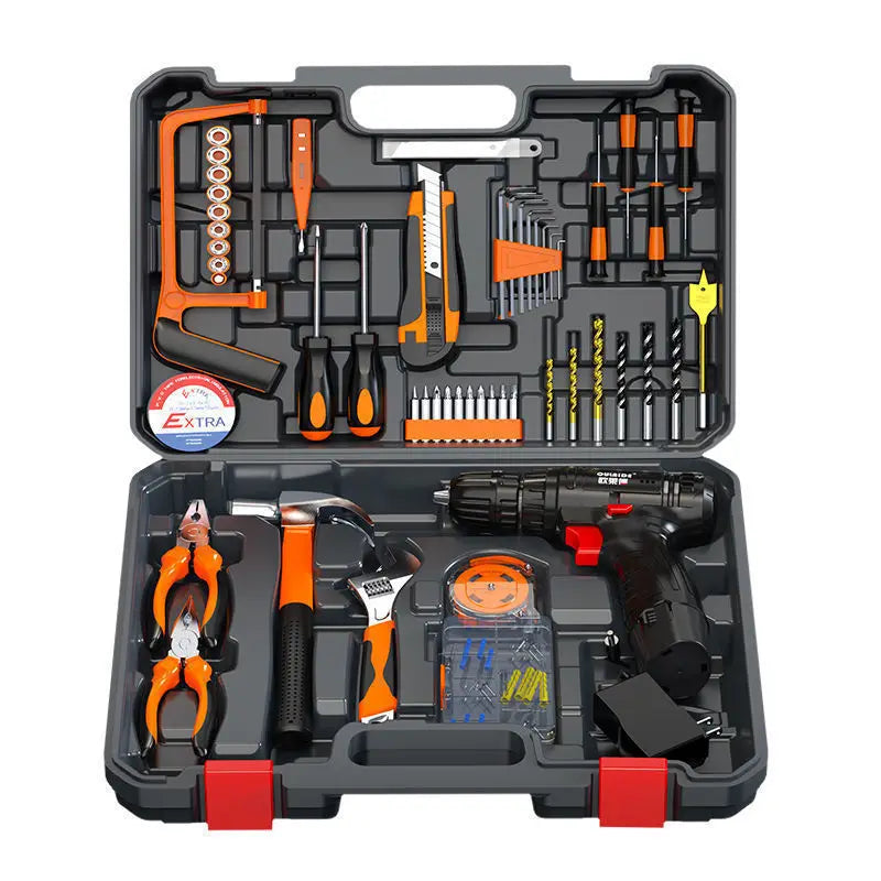 Household Tool Box Set Electric Drill Tool Set Electrician Woodworking Multi Functional Hardware Repair Tool Set