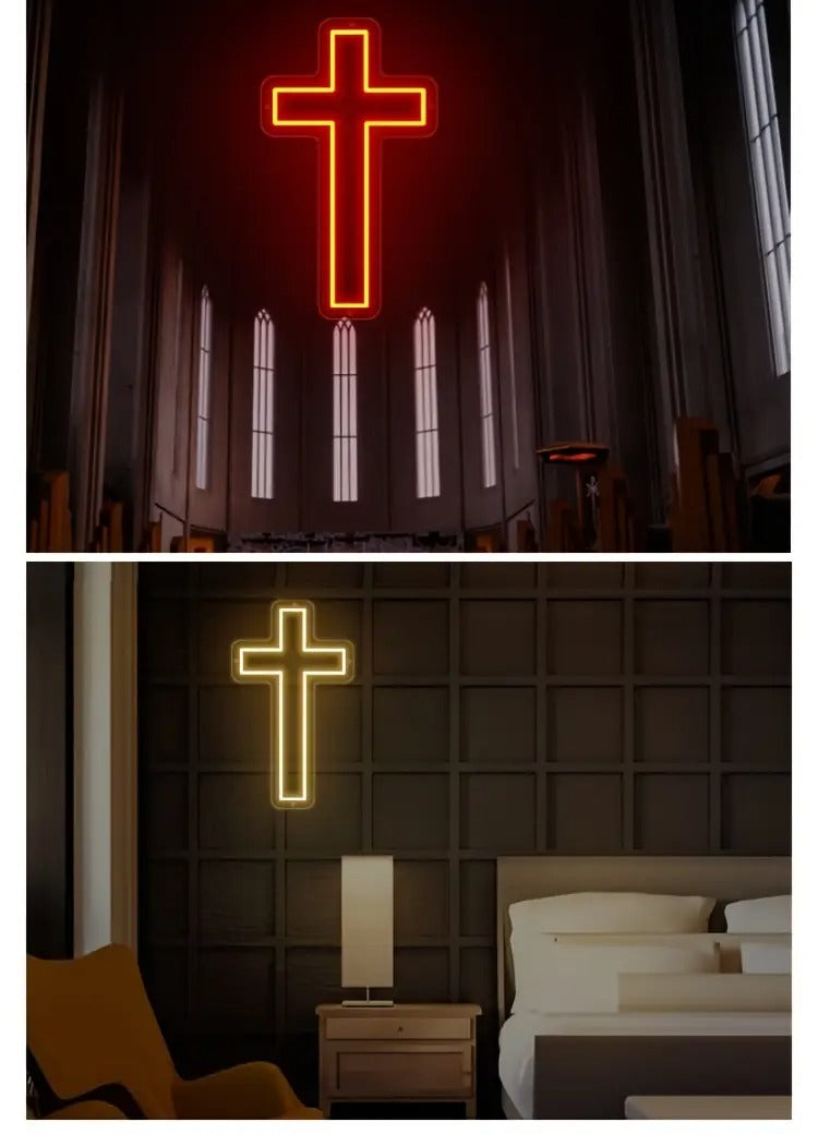 1pc USB-Powered Wall Hanging Neon Cross Light - White Cartoon-Style Decorative Sculpture with Push Button Control, No Batteries Needed, Durable Plastic Indoor Lighting for Festivals, Parties, Bedroom, Bar & Living Room, Wall Light Decor,